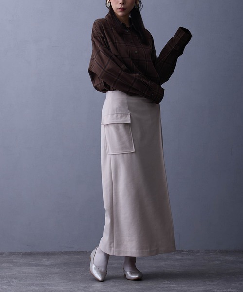 NICOLE white（ニコルホワイト）の「ラップ風タイトスカート（スカート・レディース・ダークグリーン/ブラック/キナリ・FREE）」の5枚目の写真