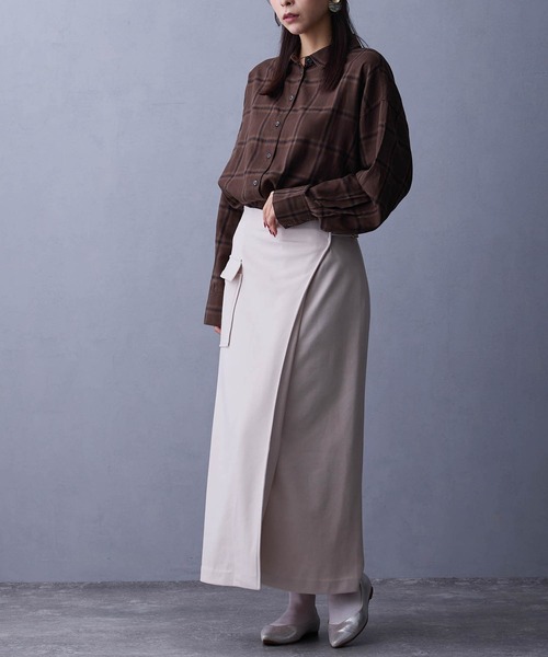 NICOLE white（ニコルホワイト）の「ラップ風タイトスカート（スカート・レディース・ダークグリーン/ブラック/キナリ・FREE）」の6枚目の写真