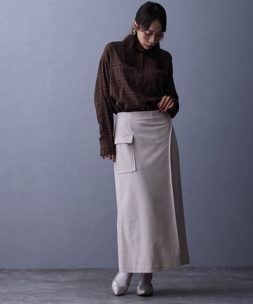 NICOLE white（ニコルホワイト）の「ラップ風タイトスカート（スカート・レディース・ダークグリーン/ブラック/キナリ・FREE）」の9枚目の写真