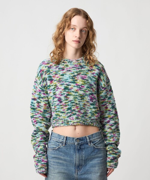 6（ロク）の「＜6(ROKU)＞ウールコットン ミックス ニット プルオーバー（ニット/セーター・レディース・ケリーグリーン/イエロー・FREE）」の8枚目の写真