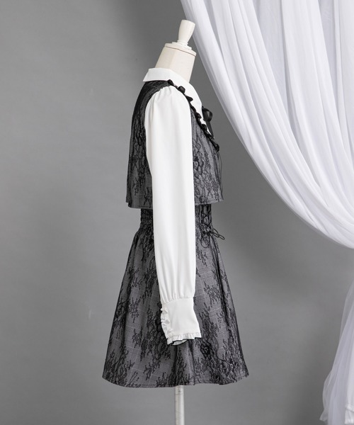 DearMyLoveRose（ディアマイラブローズ）の「ヨークフリルレースアップセットアップ風ドッキングワンピース【大きいサイズ有り】（ワンピース・レディース・ブラック/ベビーピンク/ブルーグレー・LARGE/MEDIUM/3L/LL）」の8枚目の写真