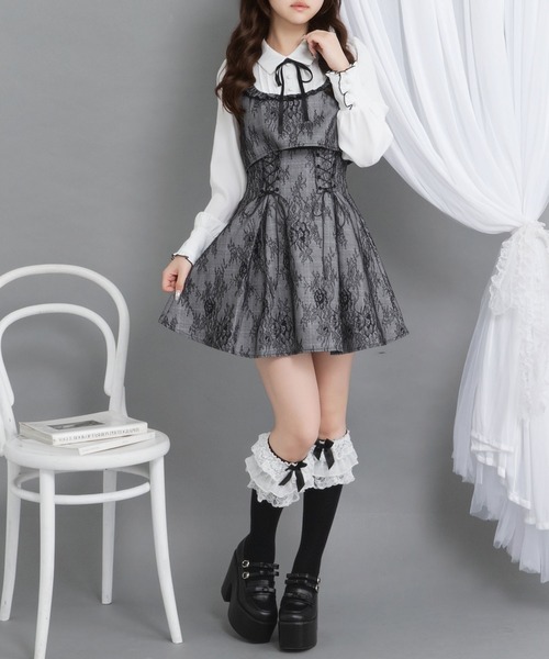 DearMyLoveRose（ディアマイラブローズ）の「ヨークフリルレースアップセットアップ風ドッキングワンピース【大きいサイズ有り】（ワンピース・レディース・ブラック/ベビーピンク/ブルーグレー・LARGE/MEDIUM/3L/LL）」の20枚目の写真