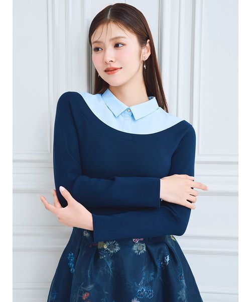 CELFORD（セルフォード）の「シャツレイヤードニットプルオーバー（ニット/セーター・レディース・ブラック/オフホワイト・38/36）」の3枚目の写真