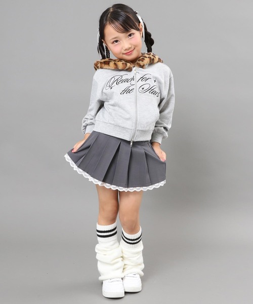 ANAP kids（アナップキッズ）の「ヒョウ柄ファー付フーディーパーカー【ジュニアお揃い】（パーカー・キッズ・ブラック/ライトグレー/ピンク・130/120/110）」の9枚目の写真