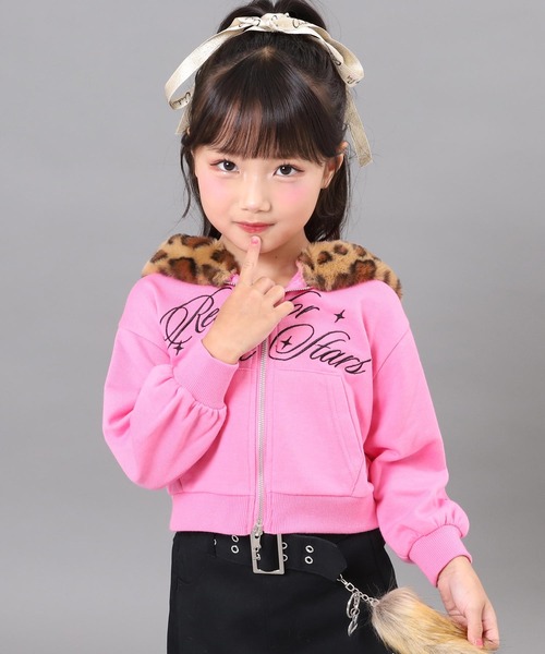 ANAP kids（アナップキッズ）の「ヒョウ柄ファー付フーディーパーカー【ジュニアお揃い】（パーカー・キッズ・ブラック/ライトグレー/ピンク・130/120/110）」の10枚目の写真