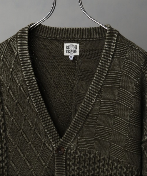 Art re A select（アトリエセレクト）の「ストーンウォッシュ加工パッチワークVネックニットカーディガン（カーディガン/ボレロ・メンズ・カーキ/ブラック・L/XL/M）」の4枚目の写真