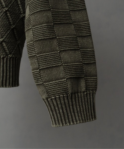 Art re A select（アトリエセレクト）の「ストーンウォッシュ加工パッチワークVネックニットカーディガン（カーディガン/ボレロ・メンズ・カーキ/ブラック・L/XL/M）」の6枚目の写真