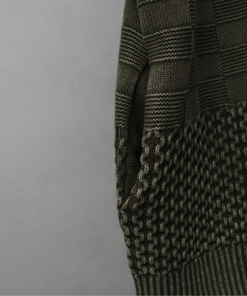 Art re A select（アトリエセレクト）の「ストーンウォッシュ加工パッチワークVネックニットカーディガン（カーディガン/ボレロ・メンズ・カーキ/ブラック・L/XL/M）」の7枚目の写真
