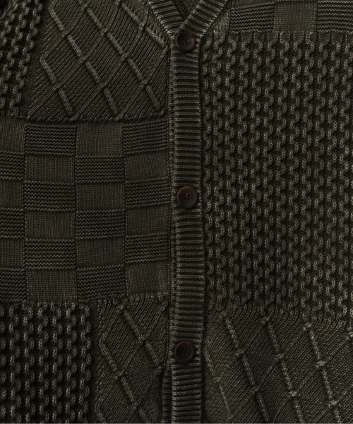 Art re A select（アトリエセレクト）の「ストーンウォッシュ加工パッチワークVネックニットカーディガン（カーディガン/ボレロ・メンズ・カーキ/ブラック・L/XL/M）」の8枚目の写真