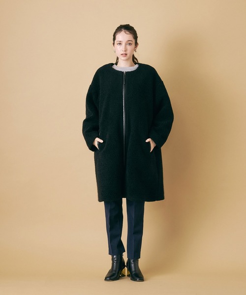 セール】ボアロングコート（ノーカラーコート）｜Audie a Muses