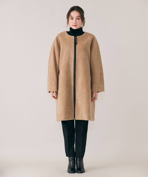 セール】ボアロングコート（ノーカラーコート）｜Audie a Muses