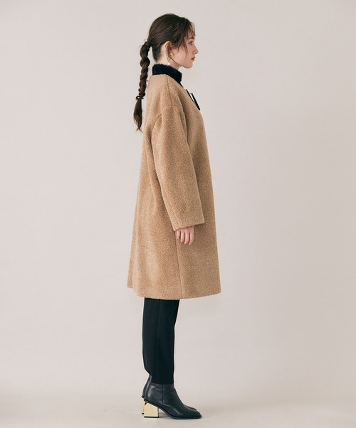 アルページュストーリー　ブラウン ボア ロングコート 楽天市場】ボアロングコート ボアコート レディース スタンドカラー