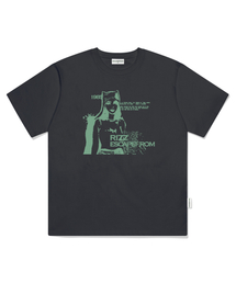 グリーン1985リズプリントオーバーサイズ半袖Tシャツチャコール