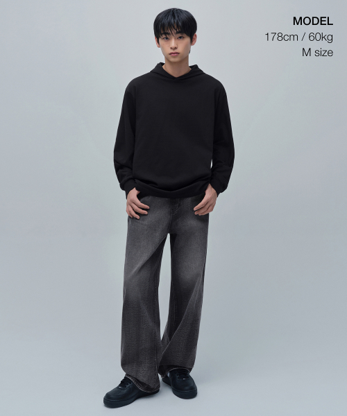 MUSINSA STANDARD（ムシンサスタンダード）の「フードパーカー長袖Tシャツ[ブラック]（パーカー・メンズ・その他・SMALL/MEDIUM/LARGE/X-LARGE/XX-LARGE/XXX-LARGE）」の2枚目の写真