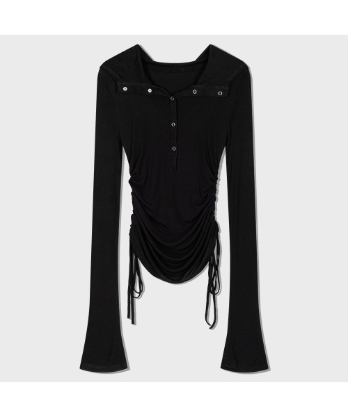 MOAA(モア)の「Hooded ring snap shirring top (BLACK)(パーカー・レディース・その他・SMALL/MEDIUM)」の3枚目の写真