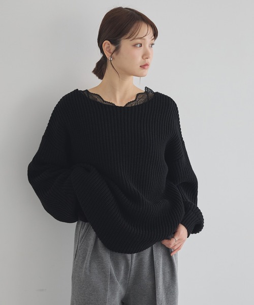 earth music&ecology(アースミュージックアンドエコロジー)の「【毛玉防止/2WAY】アンチピリングクロスネックルーズニット(ニット/セーター・レディース・アイボリー/ブラック/グレー/サックスブルー・FREE)」の8枚目の写真