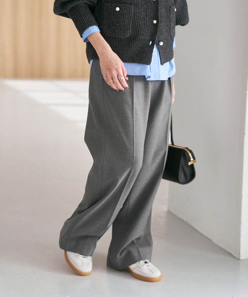 セール】裏起毛ジョーゼットタックイージーパンツ（スラックス