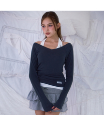 Soft Curve V-neck Long Sleeve [Charcoal]