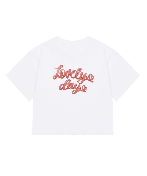 GRAVER（グレーバー）の「[ウーマン]リボンタイポハートクロップ半袖Tシャツ_ホワイト（Tシャツ/カットソー・レディース・ホワイト・FREE）」の3枚目の写真
