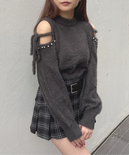 one way（ワンウェイ）の「肩あきリボンニット（ニット/セーター・レディース・ピンク/ホワイト/ブラック/チャコールグレー・FREE）」の3枚目の写真