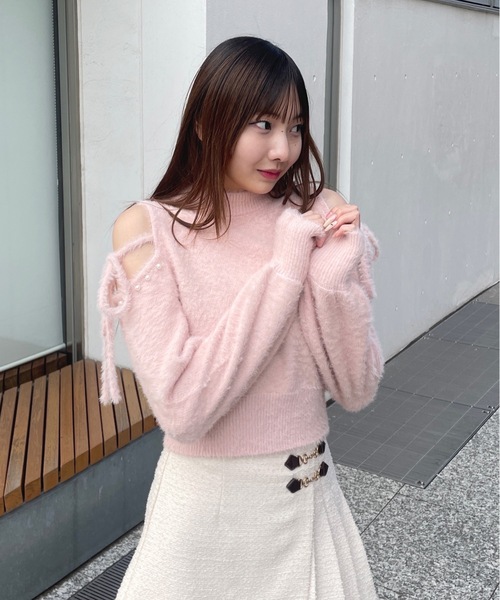 one way（ワンウェイ）の「肩あきリボンニット（ニット/セーター・レディース・ピンク/ホワイト/ブラック/チャコールグレー・FREE）」の13枚目の写真