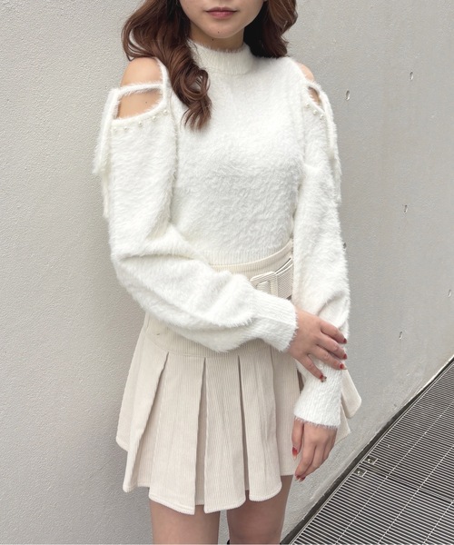 one way（ワンウェイ）の「肩あきリボンニット（ニット/セーター・レディース・ピンク/ホワイト/ブラック/チャコールグレー・FREE）」の5枚目の写真