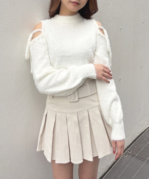 one way（ワンウェイ）の「肩あきリボンニット（ニット/セーター・レディース・ピンク/ホワイト/ブラック/チャコールグレー・FREE）」の6枚目の写真