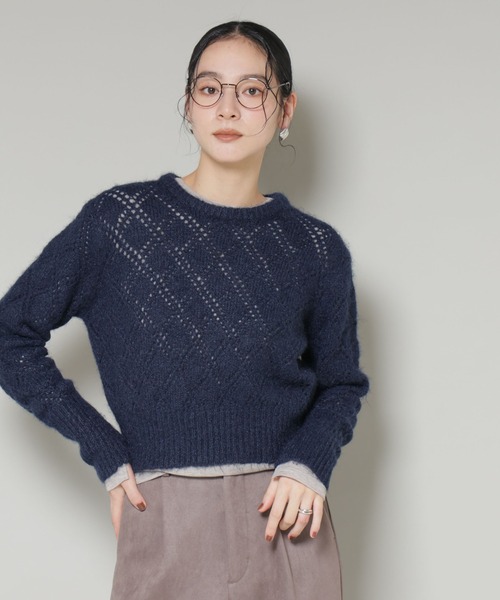 SONO ネイビー　ダイヤ柄エアーリリーニット　セーター モールダイヤ柄モックネックセーター (644112-23) | REGAL(黒) | 紳士