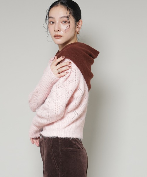 NANO universe(ナノユニバース)の「ヘアリー透かしダイヤ柄ニットプルオーバー(ニット/セーター・レディース・ピンク/ネイビー・FREE)」の7枚目の写真