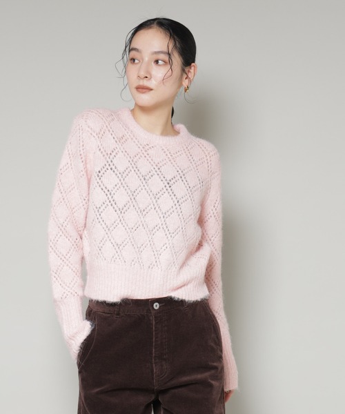 セール】ヘアリー透かしダイヤ柄ニットプルオーバー（ニット/セーター