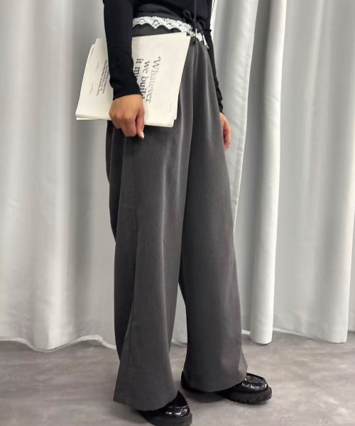 Lots of Love(ロッツオブラブ)の「ツイルウエストレースパンツ(スウェットパンツ・レディース・ブラウン/チャコールグレー/ブラック・M)」の10枚目の写真