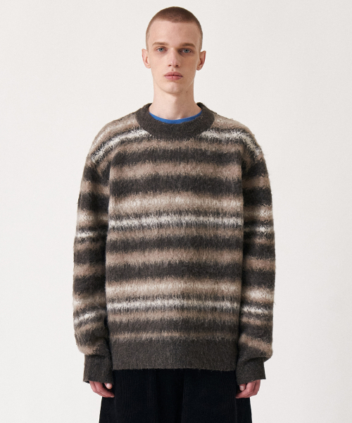 GOLDEN SNSHINE(ゴールデン サンシャイン)の「Wool stripe boucle knit_Brown(ニット/セーター・メンズ・その他・MEDIUM/LARGE)」の1枚目の写真