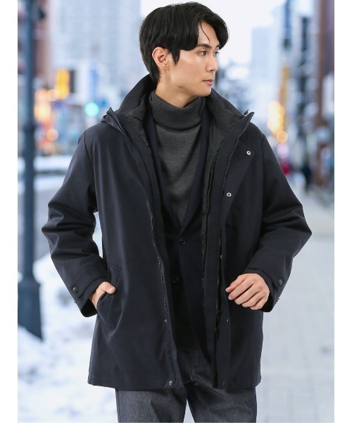 タカキュー　ステンカラーコート　ライナー付　シャドーチェック　ブラック　3L ウォッシャブル ステンカラーロングコート(M 05黒): アウター/コート