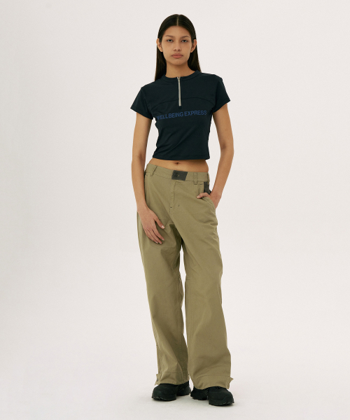 WELLBEING EXPRESS(ウェルビーイングエクスプレス)の「Color Blocked Wide Cotton Pants Khaki Beige(その他パンツ・レディース・その他・SMALL/MEDIUM)」の1枚目の写真