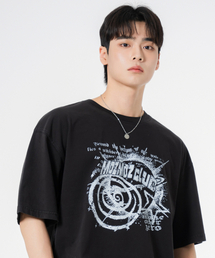 プラネットオーバーサイズピグメント半袖Tシャツブラック