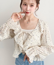 シアースモッキングライクラッフルフリルリボンカーディガン