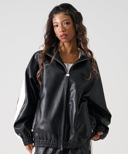 ブブタン メゾンロゴ総柄 スウェット フルジップ ジャケット パーカー セール】FUBU フブ ブランド Faux Leather Track Jacket / フェイク