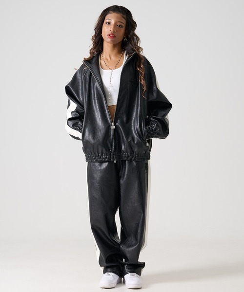 fubu レザージャケット　タグ付き セール】FUBU フブ ブランド Faux Leather Track Jacket / フェイク