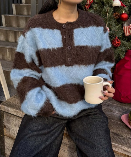 sedacle（セダクル）の「ヘンリーケーブルシャギーアソートニット（ニット/セーター・メンズ・ブラック/アイボリー/ブラウン・SMALL/MEDIUM/LARGE）」の3枚目の写真