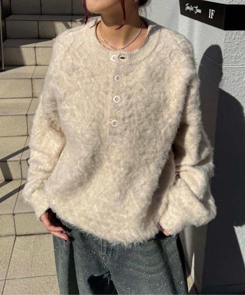 sedacle（セダクル）の「ヘンリーケーブルシャギーアソートニット（ニット/セーター・メンズ・ブラック/アイボリー/ブラウン・SMALL/MEDIUM/LARGE）」の2枚目の写真