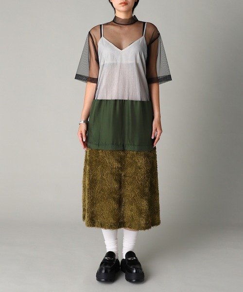 TOGA PULLA（トーガ　プルラ）の「TOGA PULLA Fringe tulle dress TP252-FH217（ワンピース・レディース・カーキ/ブラック・36）」の2枚目の写真