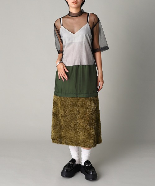 TOGA PULLA（トーガ　プルラ）の「TOGA PULLA Fringe tulle dress TP252-FH217（ワンピース・レディース・カーキ/ブラック・36）」の5枚目の写真