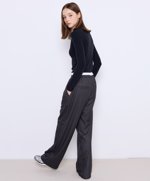 manavis7（マナビスセブン）の「ストライプバンディングパンツ[チャコール]（スラックス・レディース・チャコール・FREE）」の3枚目の写真