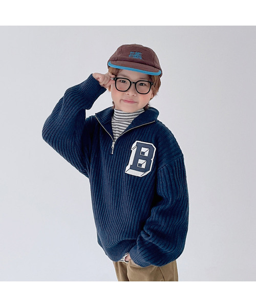 BERRYCLOSET（ベリークローゼット）の「コージームードハーフジップニット（ニット/セーター・レディース・チャコールグレー/ブルー・5号/9号）」の2枚目の写真
