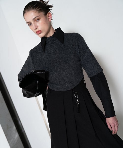 320SHOWROOM(320ショールーム)の「Mock Neck Short Sleeve Knit Charcoal gray(ニット/セーター・レディース・その他・FREE)」の2枚目の写真