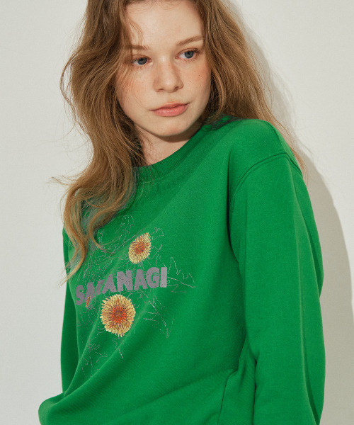 SARANAGI(サラナギ)の「SE0587- crop sweatshirt (green)(スウェット・レディース・グリーン・FREE)」の2枚目の写真