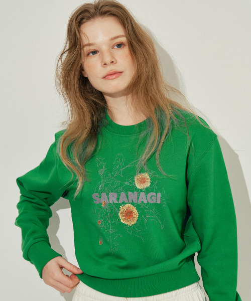 SARANAGI(サラナギ)の「SE0587- crop sweatshirt (green)(スウェット・レディース・グリーン・FREE)」の3枚目の写真