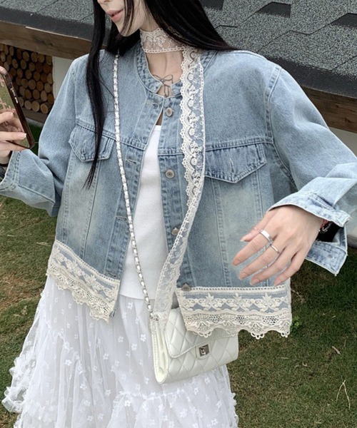 セール】レース切替デニムジャケット（デニムジャケット）｜GLAMOROUS