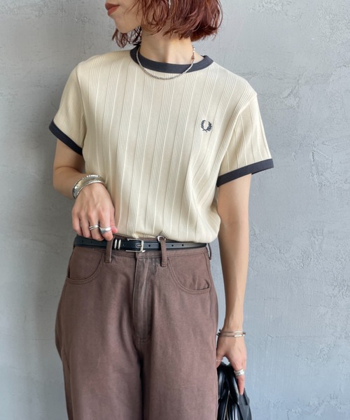 FRED PERRY 別注 ランダムリブ ロゴ刺繍 リンガーTシャツ FRED PERRY/フレッドペリー] 別注 ランダムリブ ワンポイントロゴ刺繍