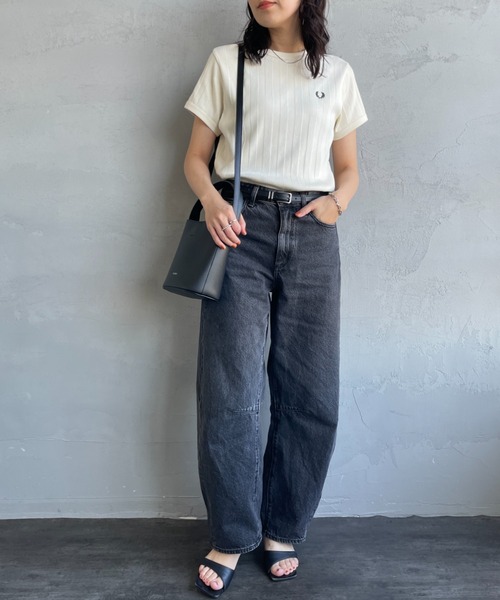 FRED PERRY/フレッドペリー] 別注 ランダムリブ ワンポイントロゴ刺繍